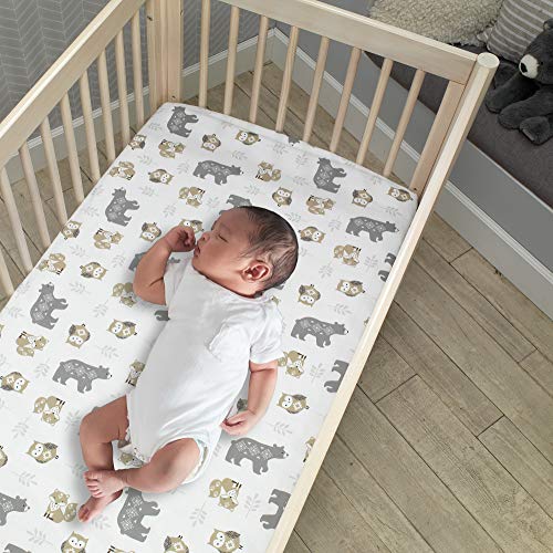 Lambs & Ivy Woodland Forest Animal 5 Piece Baby Crib Bedding Set Gray, Bear Owl Fox Squirrel Nursery 5 Piece Set, 52in 4 Product: Lambs & Ivy Woodland Forest Animal Nursery 5-Piece Baby Crib Bedding Set - Gray