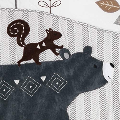 Lambs & Ivy Woodland Forest Animal 5 Piece Baby Crib Bedding Set Gray, Bear Owl Fox Squirrel Nursery 5 Piece Set, 52in 12 Product: Lambs & Ivy Woodland Forest Animal Nursery 5-Piece Baby Crib Bedding Set - Gray