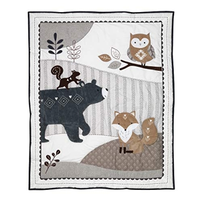 Lambs & Ivy Woodland Forest Animal 5 Piece Baby Crib Bedding Set Gray, Bear Owl Fox Squirrel Nursery 5 Piece Set, 52in 11 Product: Lambs & Ivy Woodland Forest Animal Nursery 5-Piece Baby Crib Bedding Set - Gray