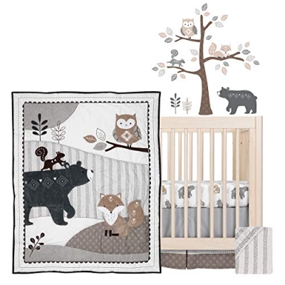 Lambs & Ivy Woodland Forest Animal 5 Piece Baby Crib Bedding Set Gray, Bear Owl Fox Squirrel Nursery 5 Piece Set, 52in 10 Product: Lambs & Ivy Woodland Forest Animal Nursery 5-Piece Baby Crib Bedding Set - Gray