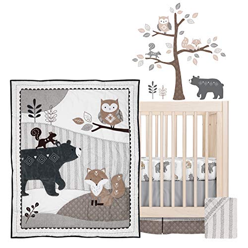 Lambs & Ivy Woodland Forest Animal 5 Piece Baby Crib Bedding Set Gray, Bear Owl Fox Squirrel Nursery 5 Piece Set, 52in 1 Product: Lambs & Ivy Woodland Forest Animal Nursery 5-Piece Baby Crib Bedding Set - Gray