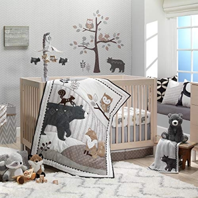 Product: Lambs & Ivy Woodland Forest Animal Nursery 5-Piece Baby Crib Bedding Set - Gray