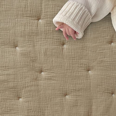 Muslin Nursery Bedding Set, Neutral Crib Collection, Quilt Sheet Swaddles Bear Lovey, Cacao Beige Grey, 5 Piece 8 Product: Levtex Baby - Cloud Muslin Crib Bed Set - Baby Nursery Set - Cacao and Beige Stars - Grey Textured Muslin - 5 Piece Set Includes Quilt, Fitted Sheet, Two Swaddles & Bear Lovey