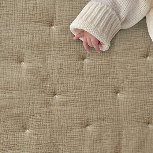 Muslin Nursery Bedding Set, Neutral Crib Collection, Quilt Sheet Swaddles Bear Lovey, Cacao Beige Grey, 5 Piece 2 Product: Levtex Baby - Cloud Muslin Crib Bed Set - Baby Nursery Set - Cacao and Beige Stars - Grey Textured Muslin - 5 Piece Set Includes Quilt, Fitted Sheet, Two Swaddles & Bear Lovey