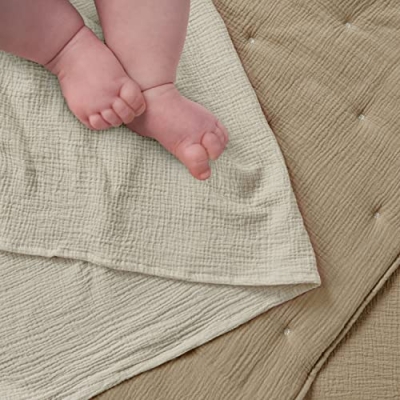 Muslin Nursery Bedding Set, Neutral Crib Collection, Quilt Sheet Swaddles Bear Lovey, Cacao Beige Grey, 5 Piece 11 Product: Levtex Baby - Cloud Muslin Crib Bed Set - Baby Nursery Set - Cacao and Beige Stars - Grey Textured Muslin - 5 Piece Set Includes Quilt, Fitted Sheet, Two Swaddles & Bear Lovey