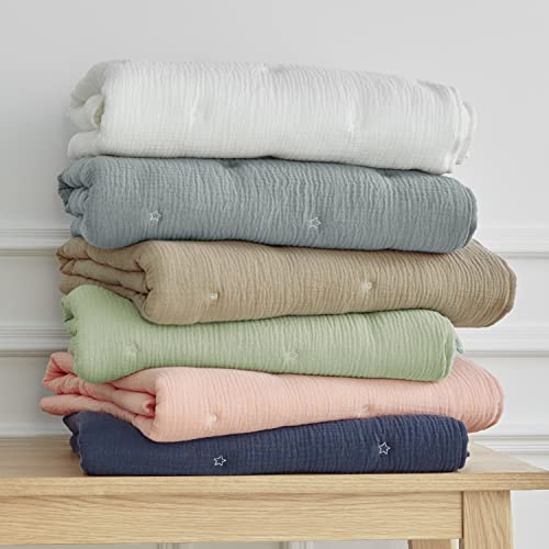 Product: Levtex Baby - Cloud Muslin Crib Bed Set - Baby Nursery Set - Sage and White Stars - Sage Textured Muslin - 5 Piece Set Includes Quilt, Fitted Sheet, Two Swaddles & Bear Lovey