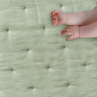 Product: Levtex Baby - Cloud Muslin Crib Bed Set - Baby Nursery Set - Sage and White Stars - Sage Textured Muslin - 5 Piece Set Includes Quilt, Fitted Sheet, Two Swaddles & Bear Lovey
