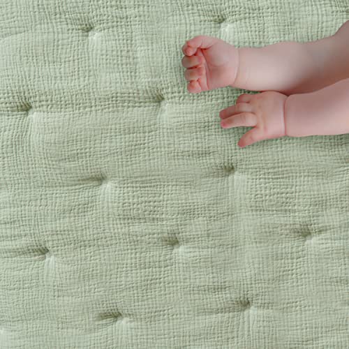 Product: Levtex Baby - Cloud Muslin Crib Bed Set - Baby Nursery Set - Sage and White Stars - Sage Textured Muslin - 5 Piece Set Includes Quilt, Fitted Sheet, Two Swaddles & Bear Lovey
