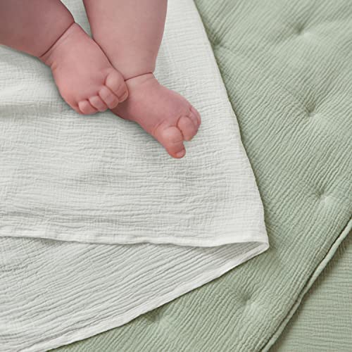Product: Levtex Baby - Cloud Muslin Crib Bed Set - Baby Nursery Set - Sage and White Stars - Sage Textured Muslin - 5 Piece Set Includes Quilt, Fitted Sheet, Two Swaddles & Bear Lovey