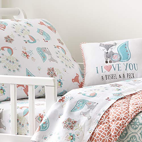 Levtex Baby Fiona Toddler Bed Set, 5 Piece, Pink Aqua White, Woodland Forest Theme, Woodland Animal Nursery Bedding 5 Piece 2 Product: Levtex Baby - Fiona Toddler Bed Set - Pink, Aqua, White - Woodland Forest Theme - 5 Piece Set Includes Reversible Quilt, Fitted Sheet, Flat Sheet, Pillow Case, Decorative Pilow