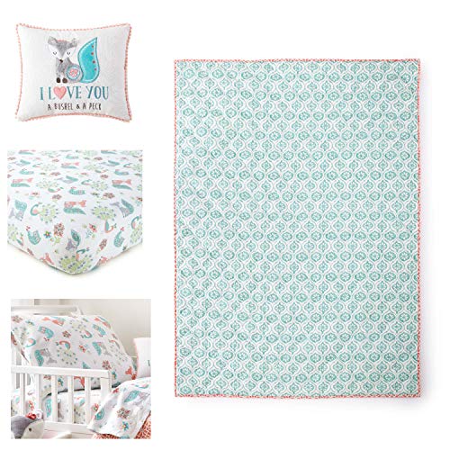 Levtex Baby Fiona Toddler Bed Set, 5 Piece, Pink Aqua White, Woodland Forest Theme, Woodland Animal Nursery Bedding 5 Piece 5 Product: Levtex Baby - Fiona Toddler Bed Set - Pink, Aqua, White - Woodland Forest Theme - 5 Piece Set Includes Reversible Quilt, Fitted Sheet, Flat Sheet, Pillow Case, Decorative Pilow