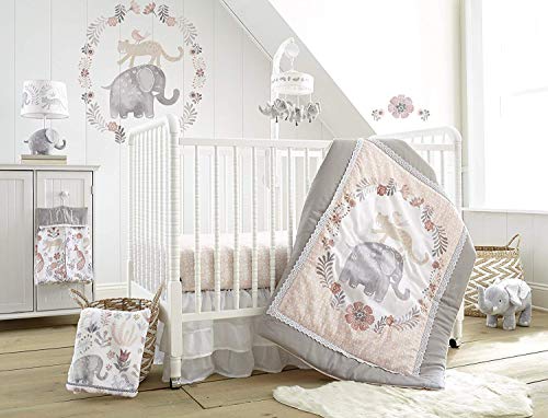 Levtex Baby Jungalo Blush and Grey Animal Themed 5 Piece Crib Bedding Set - Crib Bedding Sets Product: Levtex Baby Jungalo Blush and Grey Animal Themed 5 Piece Crib Bedding Set