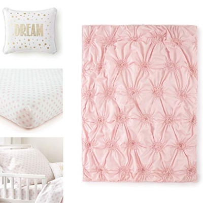 Levtex Baby Willow Pink Soft Rosette Pintuck Toddler Bed Set, 5 Piece Nursery Bedding, Girl’s Blush Bedding Set 11 Product: Levtex Baby - Willow Toddler Bed Set - Pink - Soft Rosette Pintuck - 5 Piece Set Includes Reversible Quilt, Fitted Sheet, Flat Sheet, Pillow Case, Decorative Pillow