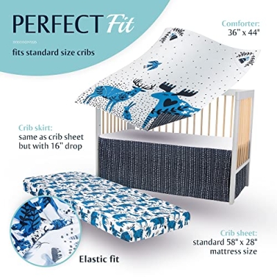 Lil Elephant Woodland Crib Bedding Set, Girls Boys 100% Pure Cotton Nursery Bedding, White, 3 Piece 120cm 12 Product: Lil Elephant Woodland Crib Bedding Set for Girls & Boys Breathable, Durable, 100% Pure Cotton Animal Bedding Sheet, Skirt & Comforter (White)