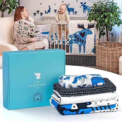 Lil Elephant Woodland Crib Bedding Set for Girls & Boys Breathable, Durable, 100% Pure Cotton Animal Bedding Sheet, Skirt & Comforter (White) - Crib Bedding Sets Product: Lil Elephant Woodland Crib Bedding Set for Girls & Boys Breathable, Durable, 100% Pure Cotton Animal Bedding Sheet, Skirt & Comforter (White)