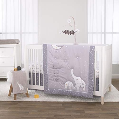 Product: Little Love by NoJo Dream Big Little Elephant Grey, White and Gold 3 Piece Crib Bedding Set - Comforter, Fitted Crib Sheet, Dust Ruffle