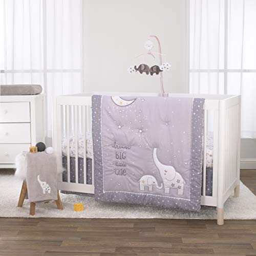 Little Love by NoJo Dream Big Little Elephant Grey, White and Gold 3 Piece Crib Bedding Set - Comforter, Fitted Crib Sheet, Dust Ruffle - Crib Bedding Sets Product: Little Love by NoJo Dream Big Little Elephant Grey, White and Gold 3 Piece Crib Bedding Set - Comforter, Fitted Crib Sheet, Dust Ruffle