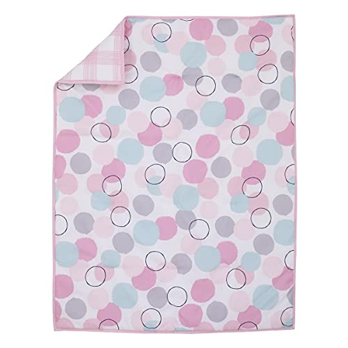 Little Love by NoJo 3 Piece Crib Bedding Set, Comforter Fitted Sheet Dust Ruffle, Pink Aqua Grey Rose Bubble Dot, 34 x 43 1 Product: Little Love by NoJo Pink, Aqua, Grey and Rose Bubble Dot - 3 Piece Crib Bedding Set - Comforter, Fitted Crib Sheet and Dust Ruffle