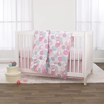 Product: Little Love by NoJo Pink, Aqua, Grey and Rose Bubble Dot - 3 Piece Crib Bedding Set - Comforter, Fitted Crib Sheet and Dust Ruffle