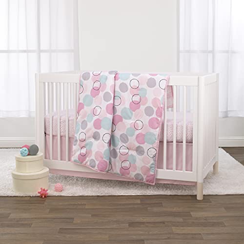 Little Love by NoJo Pink, Aqua, Grey and Rose Bubble Dot - 3 Piece Crib Bedding Set - Comforter, Fitted Crib Sheet and Dust Ruffle - Crib Bedding Sets Product: Little Love by NoJo Pink, Aqua, Grey and Rose Bubble Dot - 3 Piece Crib Bedding Set - Comforter, Fitted Crib Sheet and Dust Ruffle