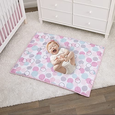 Little Love by NoJo 3 Piece Crib Bedding Set, Comforter Fitted Sheet Dust Ruffle, Pink Aqua Grey Rose Bubble Dot, 34 x 43 9 Product: Little Love by NoJo Pink, Aqua, Grey and Rose Bubble Dot - 3 Piece Crib Bedding Set - Comforter, Fitted Crib Sheet and Dust Ruffle
