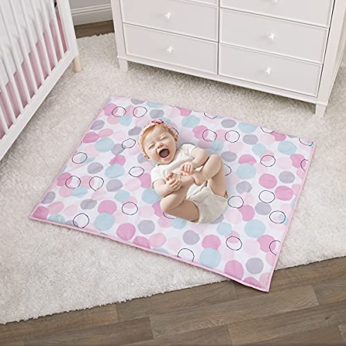Little Love by NoJo 3 Piece Crib Bedding Set, Comforter Fitted Sheet Dust Ruffle, Pink Aqua Grey Rose Bubble Dot, 34 x 43 4 Product: Little Love by NoJo Pink, Aqua, Grey and Rose Bubble Dot - 3 Piece Crib Bedding Set - Comforter, Fitted Crib Sheet and Dust Ruffle