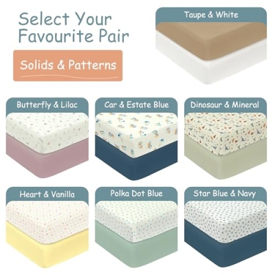 Jersey Knit Crib Sheets, Little Peaches 2 Pack, Heart Print Vanilla, Soft Stretch Fitted Nursery Bedding, 28 x 52 x 9 in 16 Product: Little Peaches Baby Sheets for Crib - Super Soft & Breathable Toddler Sheets, Portable Crib Sheets for Boys & Girls, 4 Way Stretch Knitted Fitted Crib Sheet, Baby Bedding, 2 Pack - Heart & Vanilla