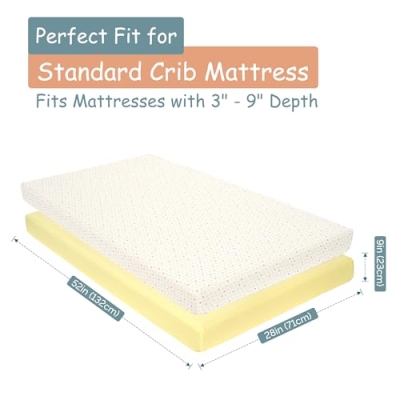 Jersey Knit Crib Sheets, Little Peaches 2 Pack, Heart Print Vanilla, Soft Stretch Fitted Nursery Bedding, 28 x 52 x 9 in 14 Product: Little Peaches Baby Sheets for Crib - Super Soft & Breathable Toddler Sheets, Portable Crib Sheets for Boys & Girls, 4 Way Stretch Knitted Fitted Crib Sheet, Baby Bedding, 2 Pack - Heart & Vanilla