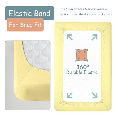 Jersey Knit Crib Sheets, Little Peaches 2 Pack, Heart Print Vanilla, Soft Stretch Fitted Nursery Bedding, 28 x 52 x 9 in 12 Product: Little Peaches Baby Sheets for Crib - Super Soft & Breathable Toddler Sheets, Portable Crib Sheets for Boys & Girls, 4 Way Stretch Knitted Fitted Crib Sheet, Baby Bedding, 2 Pack - Heart & Vanilla