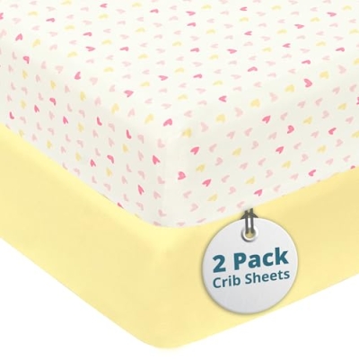 Product: Little Peaches Baby Sheets for Crib - Super Soft & Breathable Toddler Sheets, Portable Crib Sheets for Boys & Girls, 4 Way Stretch Knitted Fitted Crib Sheet, Baby Bedding, 2 Pack - Heart & Vanilla
