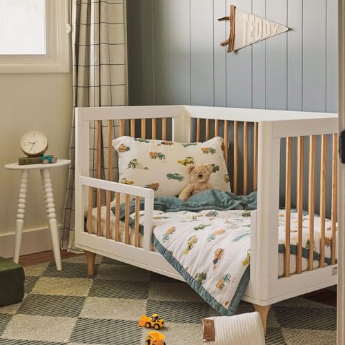 Cotton Muslin Toddler Bedding Set, 3 Piece Comforter Sheet Pillowcase, Breathable Crib Toddler Bed, 36x50in 6 Product: Little Unicorn Toddler Bedding 3-Piece Set | Super Soft & Breathable Muslin Fabric | for Convertible Cribs & Toddler Beds (Work Trucks)