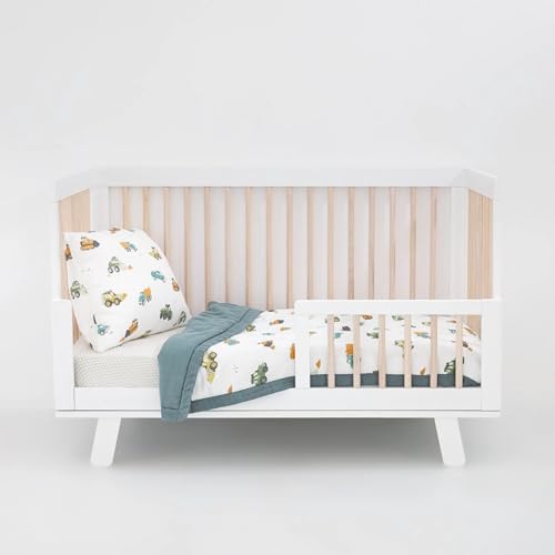 Little Unicorn Toddler Bedding 3-Piece Set | Super Soft & Breathable Muslin Fabric | for Convertible Cribs & Toddler Beds (Work Trucks) - Crib Bedding Sets Product: Little Unicorn Toddler Bedding 3-Piece Set | Super Soft & Breathable Muslin Fabric | for Convertible Cribs & Toddler Beds (Work Trucks)
