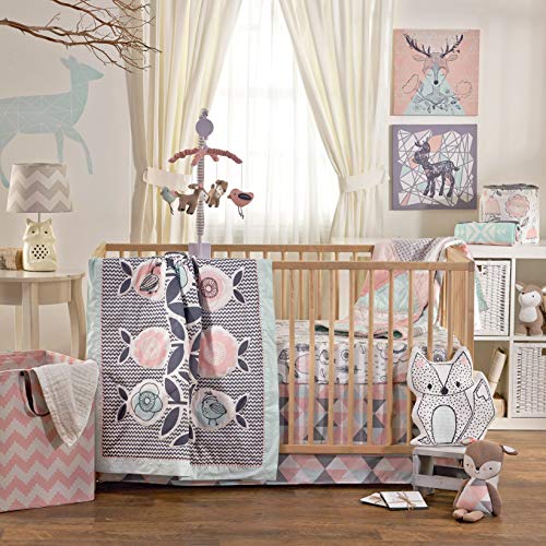 Lolli Living Sparrow 4 Piece Baby Crib Bedding Set, Pink Navy Blue Quilt 2 Fitted Sheets Bed Skirt, 0cm 1 Product: Lolli Living 4-Piece Baby Bedding Crib Set with Sparrow Pattern. Complete Set with Quilt, 2 Fitted Sheets, and Bed Skirt.