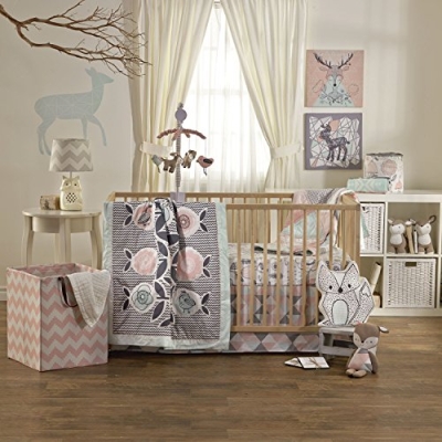 Product: Lolli Living 4-Piece Baby Bedding Crib Set with Sparrow Pattern. Complete Set with Quilt, 2 Fitted Sheets, and Bed Skirt.