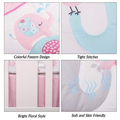 Product: Luxanna Crib Bedding Set Pink Elephant 3 Pieces Baby Nursery Bedding Sets with Baby Comforter,Crib Fitted Sheet, Crib Skirt for Girls