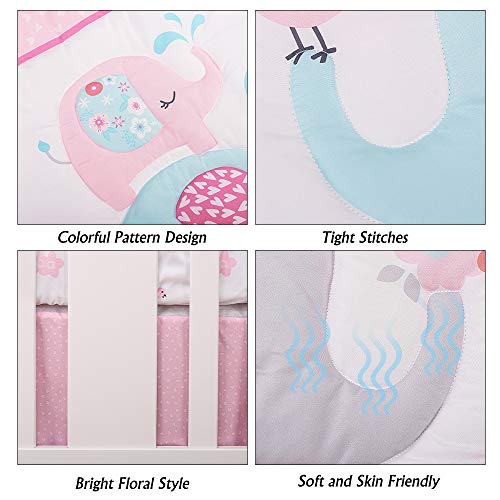 Product: Luxanna Crib Bedding Set Pink Elephant 3 Pieces Baby Nursery Bedding Sets with Baby Comforter,Crib Fitted Sheet, Crib Skirt for Girls