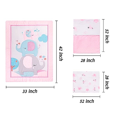 Product: Luxanna Crib Bedding Set Pink Elephant 3 Pieces Baby Nursery Bedding Sets with Baby Comforter,Crib Fitted Sheet, Crib Skirt for Girls