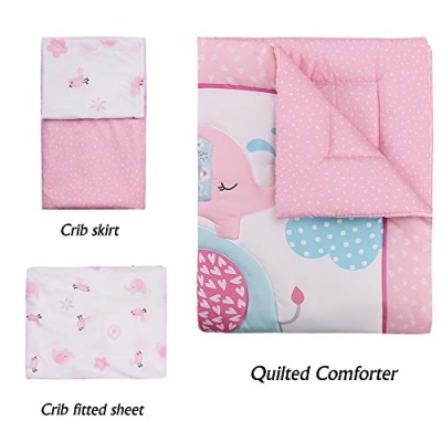Product: Luxanna Crib Bedding Set Pink Elephant 3 Pieces Baby Nursery Bedding Sets with Baby Comforter,Crib Fitted Sheet, Crib Skirt for Girls