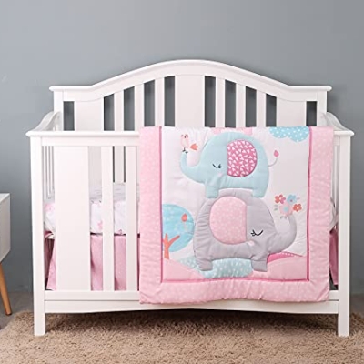 Product: Luxanna Crib Bedding Set Pink Elephant 3 Pieces Baby Nursery Bedding Sets with Baby Comforter,Crib Fitted Sheet, Crib Skirt for Girls