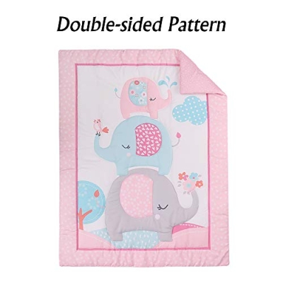 Product: Luxanna Crib Bedding Set Pink Elephant 3 Pieces Baby Nursery Bedding Sets with Baby Comforter,Crib Fitted Sheet, Crib Skirt for Girls