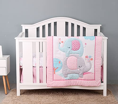 Product: Luxanna Crib Bedding Set Pink Elephant 3 Pieces Baby Nursery Bedding Sets with Baby Comforter,Crib Fitted Sheet, Crib Skirt for Girls