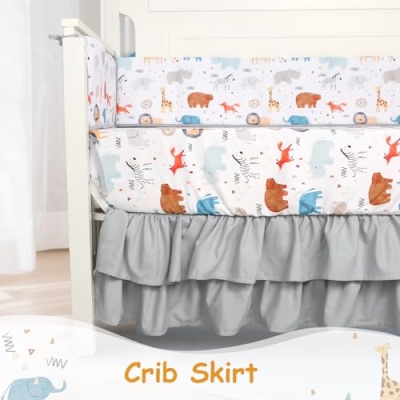 Product: Man Fai Sky 4-Piece Crib Bedding Set for Girls Boys, Soft Bedding Set with Crib Liner, Comfort, Crib Skrit, Sheet, Infant & Toddler Nursery Bed Set, Animals