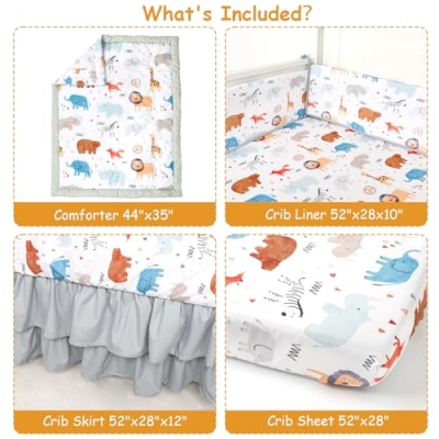 Product: Man Fai Sky 4-Piece Crib Bedding Set for Girls Boys, Soft Bedding Set with Crib Liner, Comfort, Crib Skrit, Sheet, Infant & Toddler Nursery Bed Set, Animals