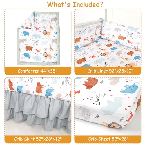 Product: Man Fai Sky 4-Piece Crib Bedding Set for Girls Boys, Soft Bedding Set with Crib Liner, Comfort, Crib Skrit, Sheet, Infant & Toddler Nursery Bed Set, Animals