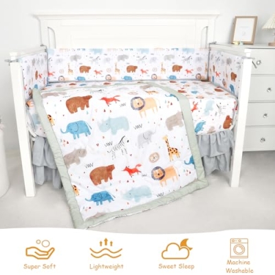 Product: Man Fai Sky 4-Piece Crib Bedding Set for Girls Boys, Soft Bedding Set with Crib Liner, Comfort, Crib Skrit, Sheet, Infant & Toddler Nursery Bed Set, Animals