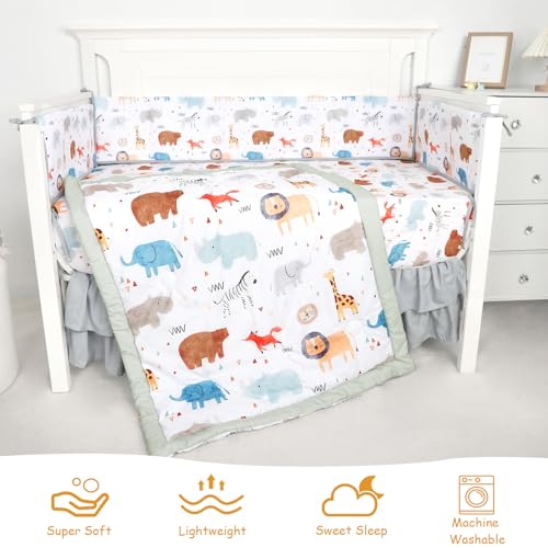 Product: Man Fai Sky 4-Piece Crib Bedding Set for Girls Boys, Soft Bedding Set with Crib Liner, Comfort, Crib Skrit, Sheet, Infant & Toddler Nursery Bed Set, Animals