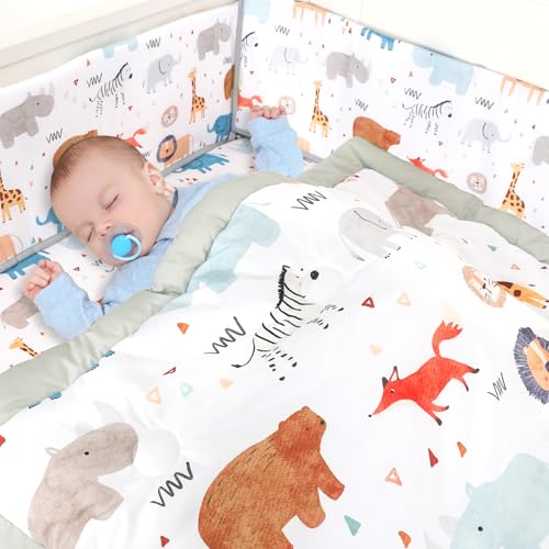 Product: Man Fai Sky 4-Piece Crib Bedding Set for Girls Boys, Soft Bedding Set with Crib Liner, Comfort, Crib Skrit, Sheet, Infant & Toddler Nursery Bed Set, Animals