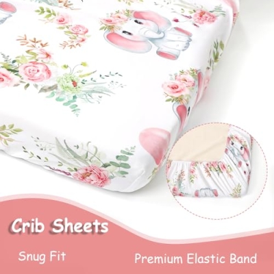 Product: Man Fai Sky 4-Piece Crib Bedding Set for Girls Boys, Soft Bedding Set with Crib Liner, Comfort, Crib Skrit, Sheet, Infant & Toddler Nursery Bed Set, Elephants