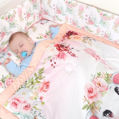 Product: Man Fai Sky 4-Piece Crib Bedding Set for Girls Boys, Soft Bedding Set with Crib Liner, Comfort, Crib Skrit, Sheet, Infant & Toddler Nursery Bed Set, Elephants