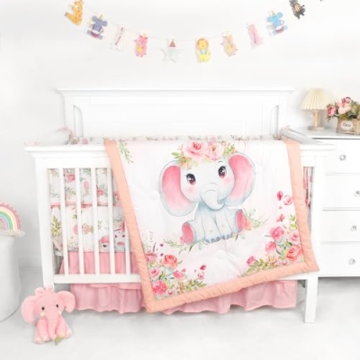 Product: Man Fai Sky 4-Piece Crib Bedding Set for Girls Boys, Soft Bedding Set with Crib Liner, Comfort, Crib Skrit, Sheet, Infant & Toddler Nursery Bed Set, Elephants